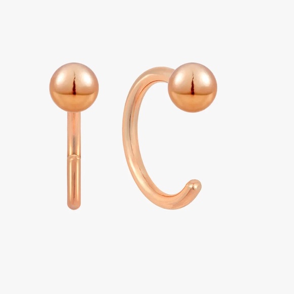 -Elegant Rose Gold Little Ball Huggies Hoop - Picture 2 of 3